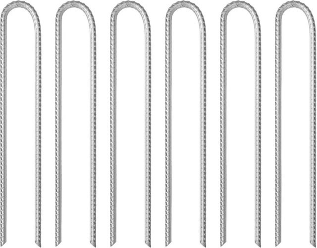 vidaXL Zeltheringe in U-Form aus verzinktem Stahl, 6 Stück, Silber, Länge: 37 cm, Durchmesser: 10 mm - Bild 1
