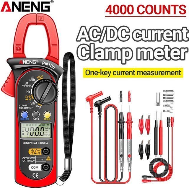 ANENG PN106 Hochpräzises Zangenmessgerät in Rot mit 4000 Zählern für AC/DC Strom bis 600A, Spannung, Widerstand, Kapazität und Frequenzmessung - Bild 1