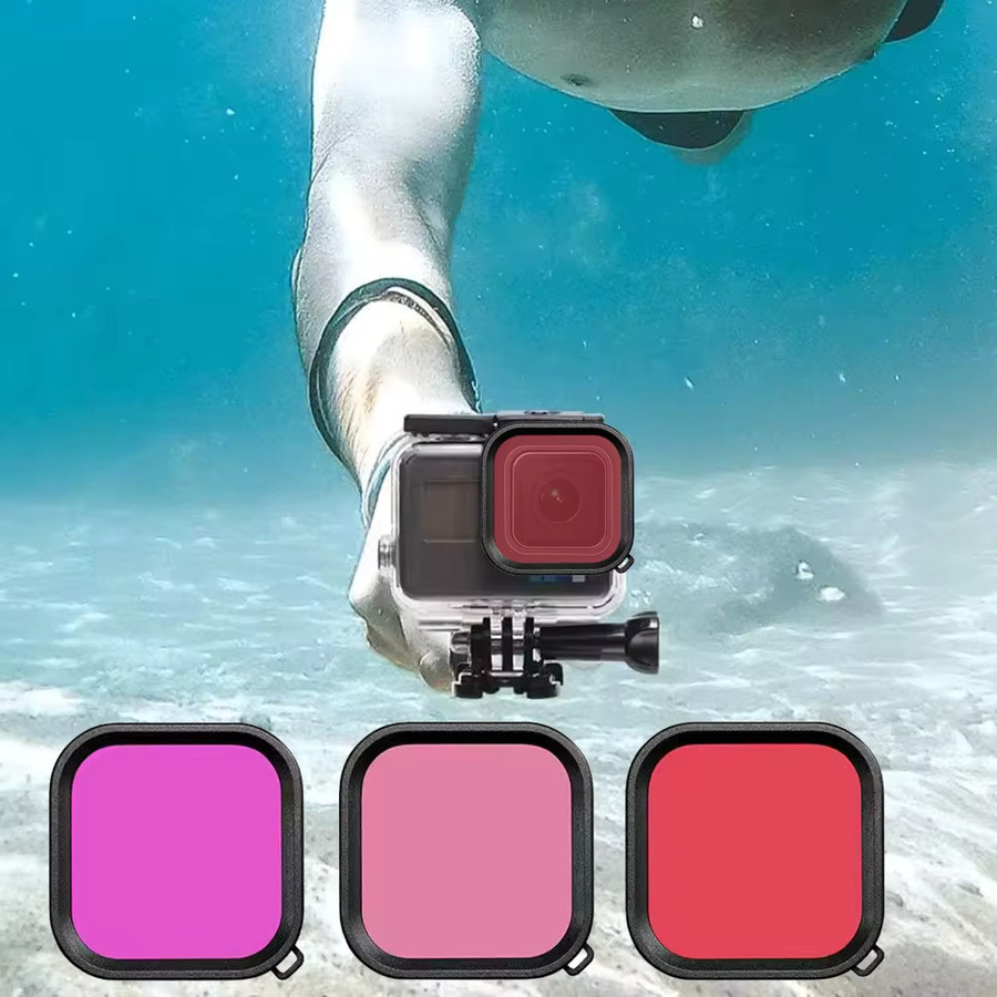 GoPro Kamera-Zubehör Set mit Objektivabdeckung und Farbfiltern in Rosa und Rot für GoPro 13 12 11 10 9 zum Tauchen - Bild 3