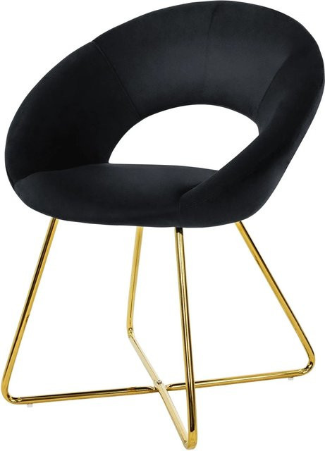 ML-Design Esszimmerstuhl aus Samt in Schwarz mit runder Rückenlehne und goldenen Metallbeinen - Bild 2