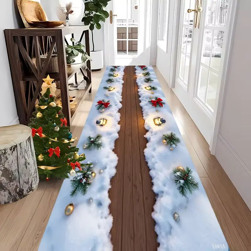 VIKAMA Weihnachts Läufer mit 3D-Schnee- und Weihnachtsbaum-Muster als dekorative Bodenmatte - Bild 3