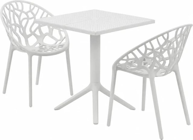 DELUKE Gartenmöbel-Set SOFIA Bistroset aus Kunststoff in Weiß mit Tisch und 2 Stühlen B/T/H: 180 x 180 x 80 cm - Bild 1