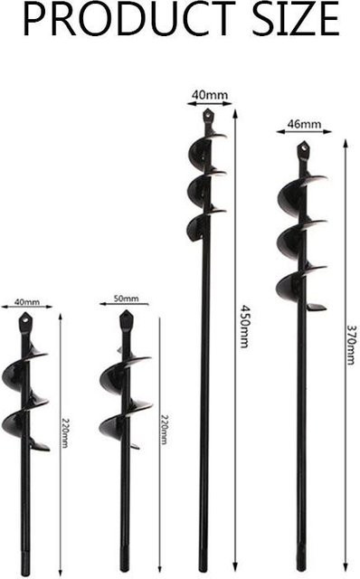 WTEMPO Gartenschneckenbohrer Bohrkopf aus Metall in Schwarz für Samenpflanzung und Blumenpflanzung, Durchmesser: 4 cm, Länge: 45 cm - Bild 1