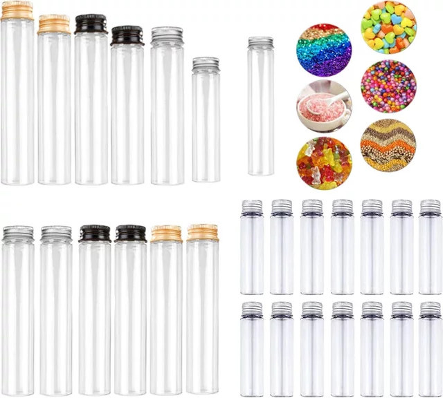10 Stück transparente Reagenzglasflaschen aus Kunststoff mit Aluminium-Schraubverschlüssen, 30–110 ml - Bild 1