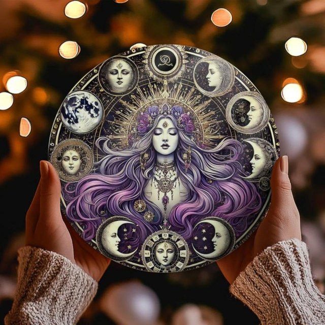 CIFBUY Hecate Gothic Magic Metallschild mit Mondblumenmuster, Multicolor, B/H: 20,32 x 20,32 cm - Bild 1