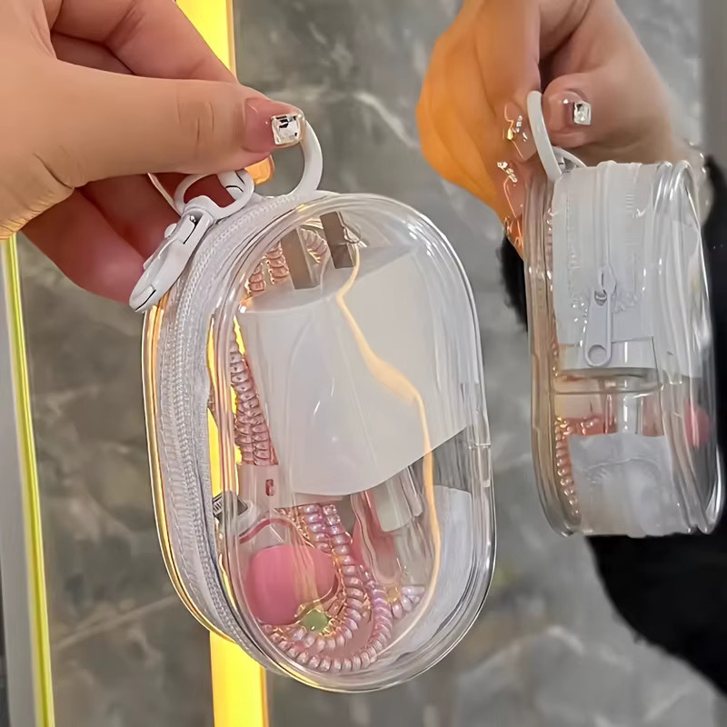 Multifunktionale transparente Aufbewahrungstasche für Ladegeräte, Kabel und Kopfhörer mit Reißverschluss in Schwarz - Bild 2