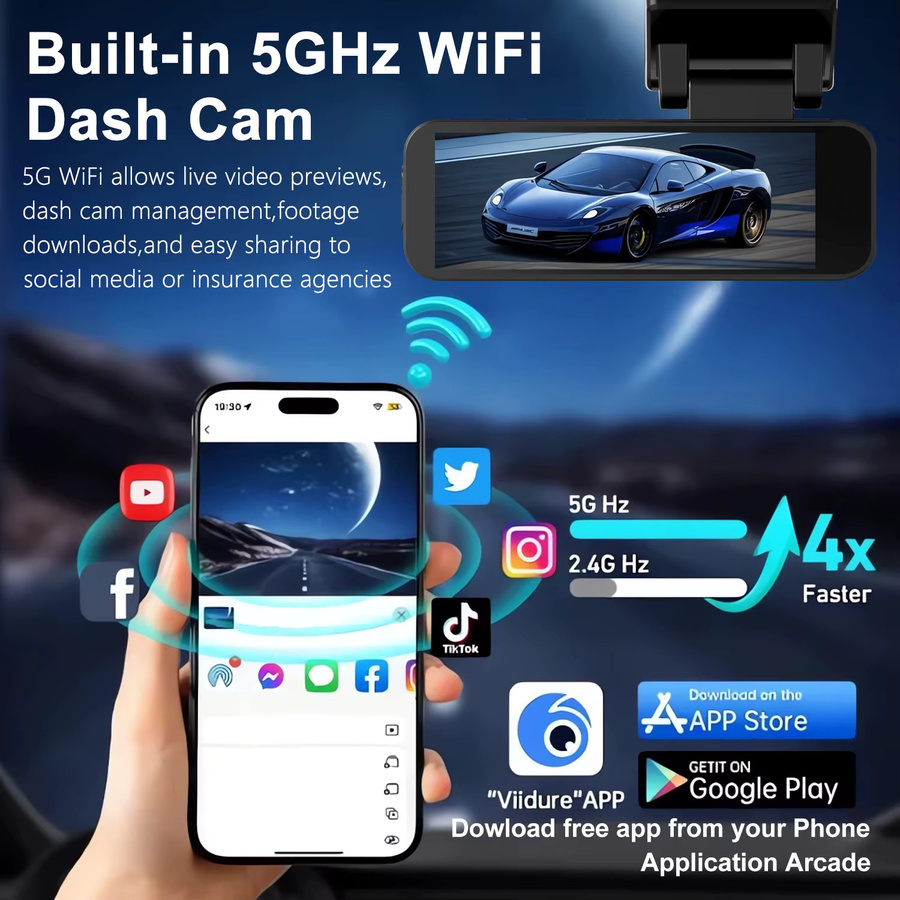 MYOLSD Dual-Objektiv Auto-Dashcam mit 4K 2160P und 2.5K 1440P Auflösung, Front- und Rückansicht, WLAN-Verbindung und 24-Stunden-Parkassistenz, Schwarz - Bild 6