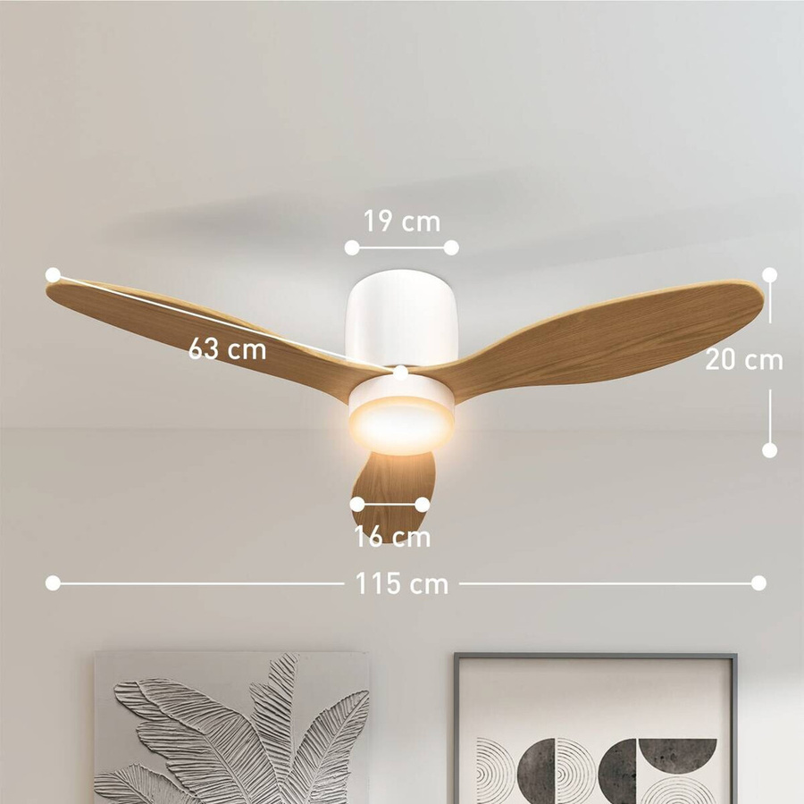 HOMCOM Deckenventilator mit LED-Beleuchtung in Natur und Weiß, inklusive Fernbedienung und Timer, B/H/T: 115 x 20 x 115 cm - Bild 2