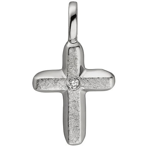 Colfem Anhänger Kreuz, 585 Weißgold, eismatt, 1 Diamant Brillant, Unisex - Bild 1
