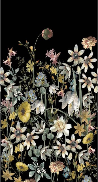 ESTAhome Fototapete Feldblumen Vintage in Multicolor auf Schwarz, Breite: 150 cm, Höhe: 279 cm - Bild 1