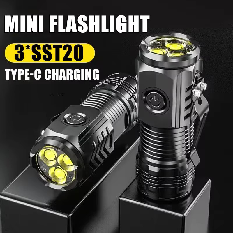 ESMARTER Mini LED-Taschenlampe in Schwarz, wiederaufladbarer Notfall-Scheinwerfer mit Stiftclip aus Metall - Bild 2