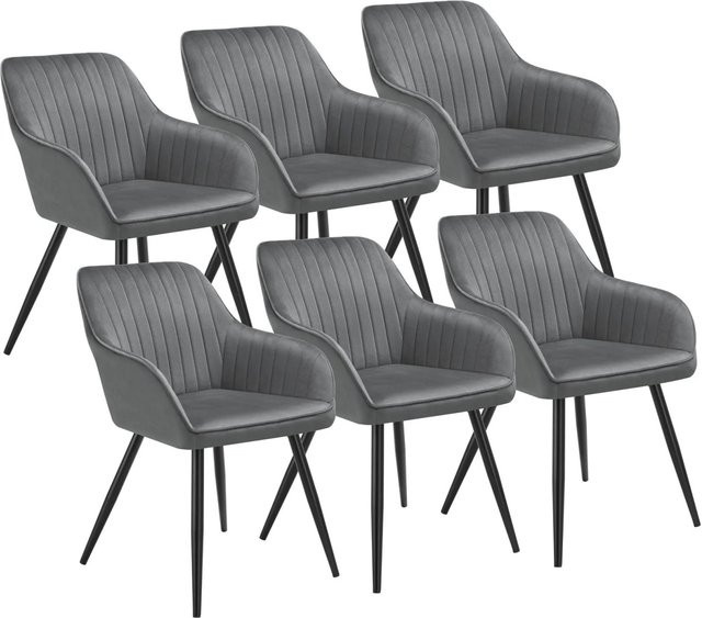 tectake Esszimmerstuhl Marilyn Set, 6er Set, gepolstert in Samtoptik mit Steppmuster und Stahlbeinen, Grau-schwarz, B/T/H: 58 x 62 x 82 cm - Bild 2
