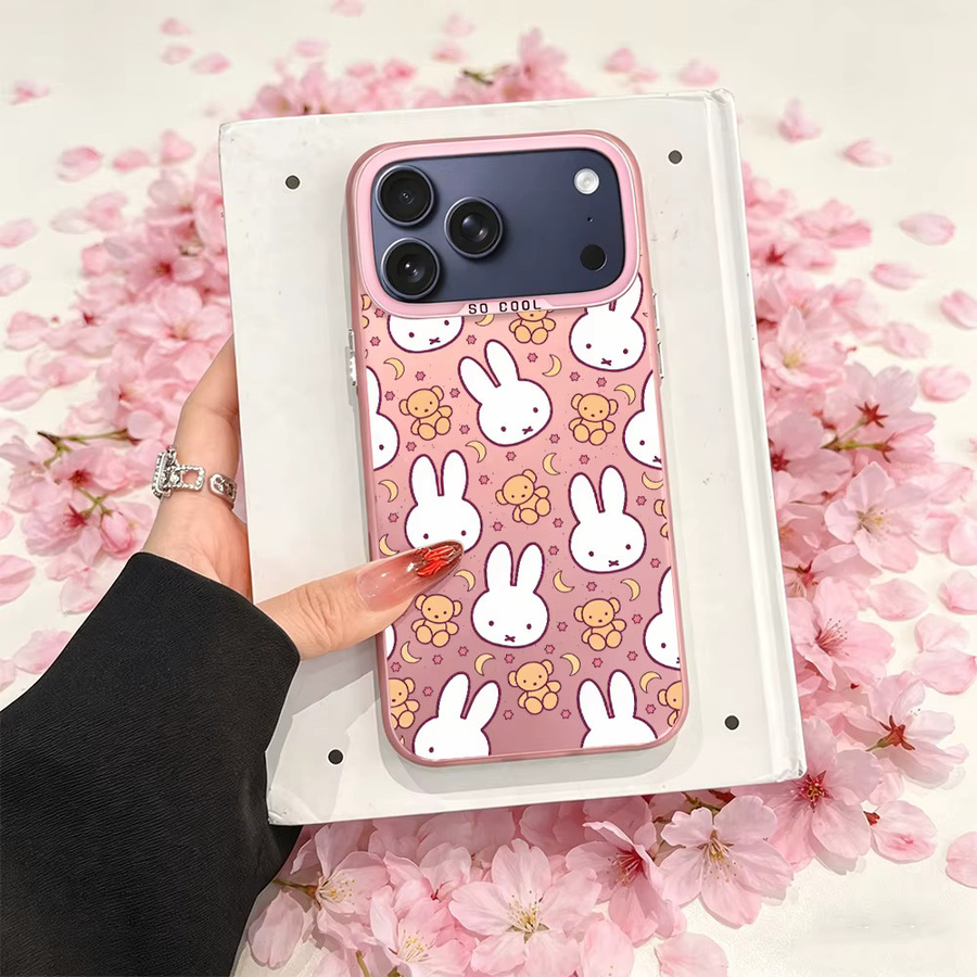 Miffy Handyhülle für Apple iPhone 11 12 13 14 15 16 17 Pro Max Plus Mini Rosa mit galvanischer Versilberung und Laser-Design - Bild 2