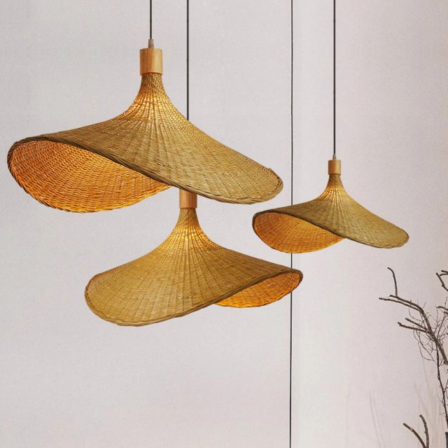 JOYINLED Moderne Bambusleuchte aus Rattan in Braun, Kreativer chinesischer Hutschirm als Pendelleuchte für den Innenbereich, Durchmesser: 30 cm, 50 cm, 70 cm - Bild 1