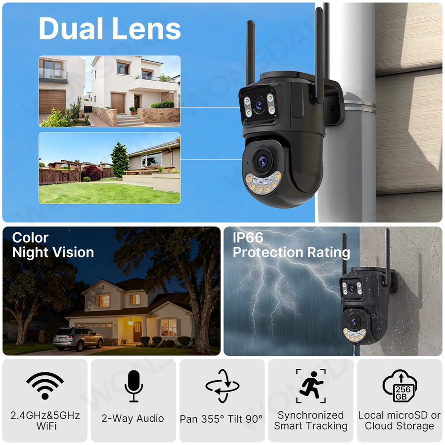 WONSDAR WiFi IP Outdoor Überwachungskamera mit 2,4 GHz & 5 GHz, PTZ Sicherheitsschutz mit Auto Tracking und Nachtsicht, iCsee CCTV Kamera - Bild 2