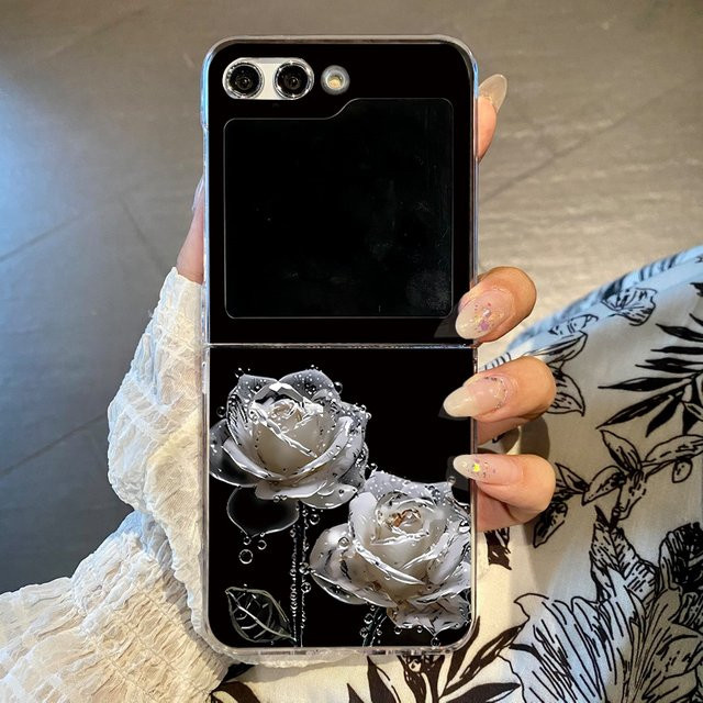 Transparente Handyhülle mit weißen Rosen für Samsung Galaxy Z Flip 6, Z Flip 7 FE und Z Flip 8 als faltbare Hartschale - Bild 1
