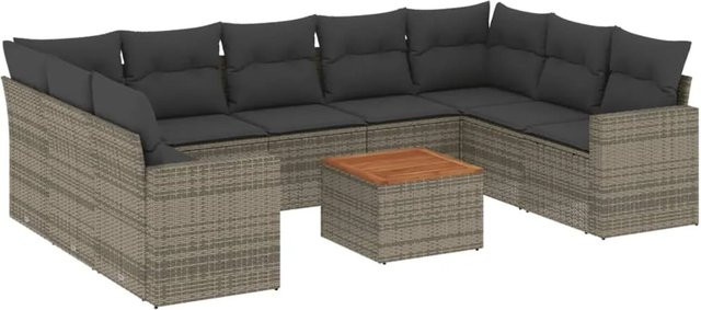 vidaXL 10-tlg. Garten-Sofagarnitur aus Poly-Rattan in Grau mit Kissen und L-Form - Bild 1