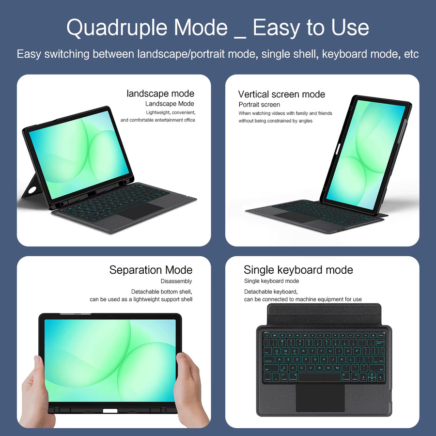 Samsung Galaxy Tab A11 Plus und A9+ 11 Zoll Smart Tastaturhülle mit Touchpad und Hintergrundbeleuchtung in Schwarz - Bild 4