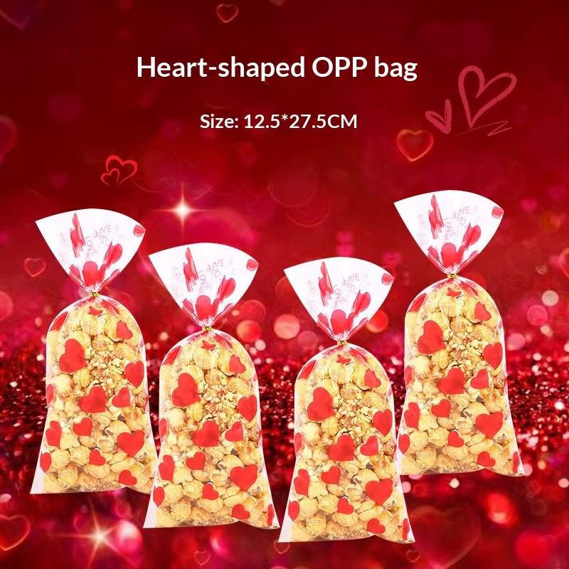 SAFENH Transparente OPP-Geschenktüten mit rotem Herz-LOVE-Aufdruck und goldenen Bändern für den Valentinstag - Bild 2