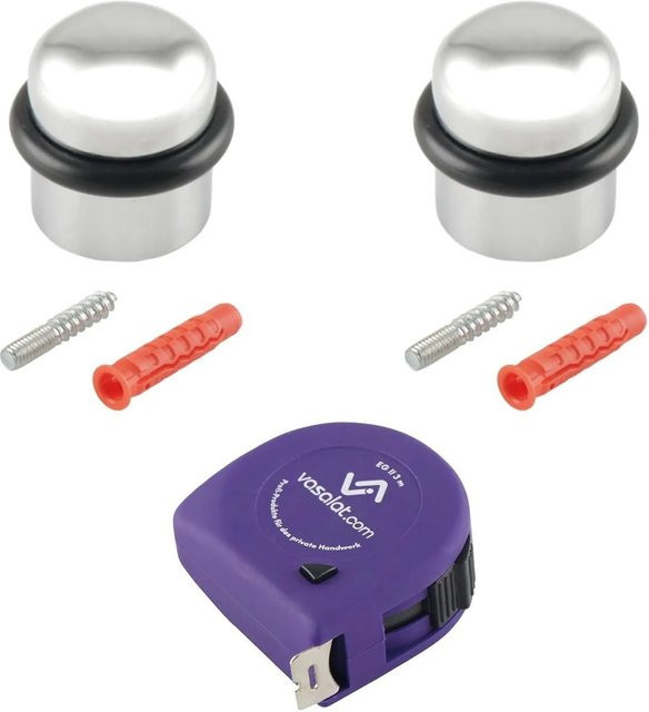 vasalat Set Türstopper für den Boden zum Schrauben, verchromtes Messing, Durchmesser: 25 mm, Höhe: 30 mm - Bild 1