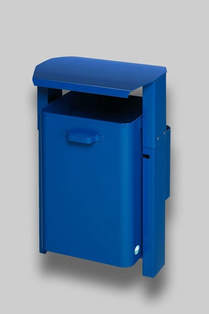 PROREGAL Eckiger Abfallsammler für den Außenbereich mit Dach und Befestigungsmöglichkeit für Wand oder Rohr, Blau, H x B x T: 69 x 42 x 35 cm - Bild 1