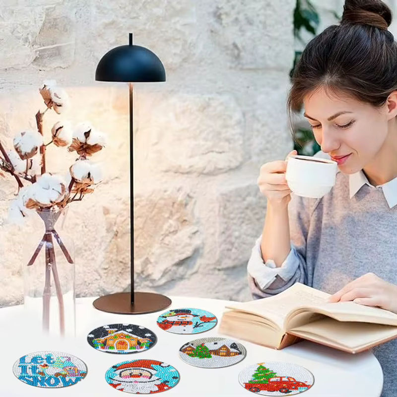 6er Set DIY Diamant-Malerei Kunstset mit Weihnachtsmustern als Untersetzer in Multicolor - Bild 5