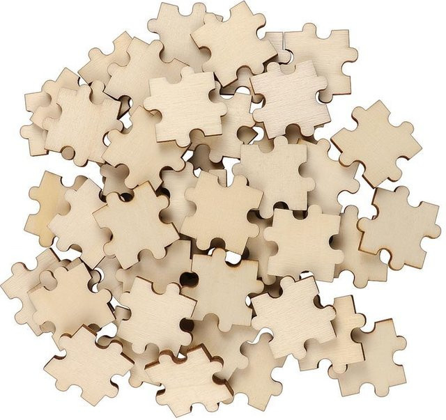 50 Stück unvollendete Holzpuzzle als quadratische Chips in Weiß und Beige für Bastelbedarf, Gravur und Schnitzerei - Bild 1