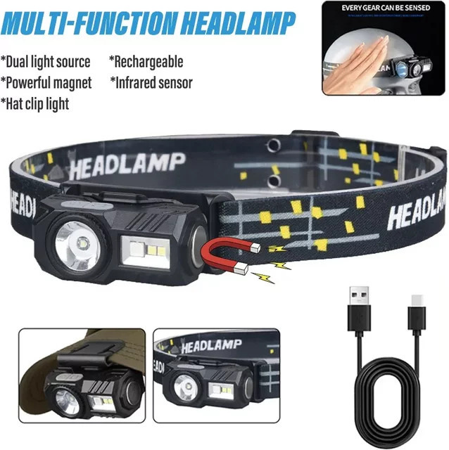 ESMARTER Mini LED Scheinwerfer mit Bewegungssensor, USB wiederaufladbare Warnlampe mit Magnet und Clip, Schwarz - Bild 1