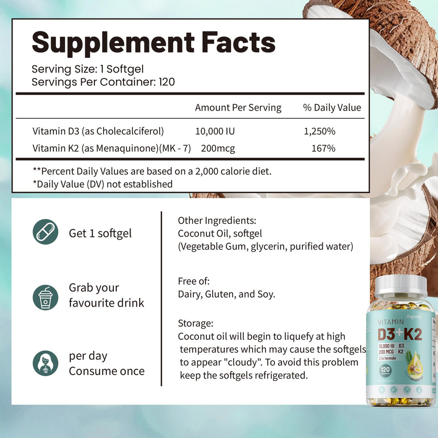 Buporai Vitamin K2 D3 Vitaminpräparat, 120 Kapseln, Unisex - Bild 2