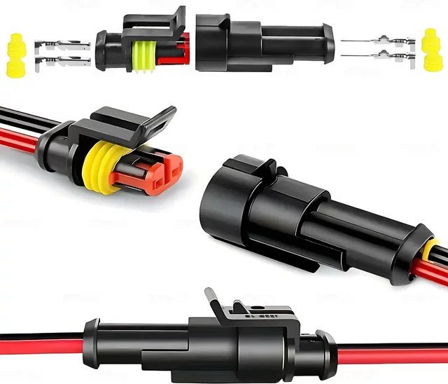 Wasserdichte 2-polige Kabelverbinder in Schwarz als Kfz-Steckverbinder-Set für Auto, LKW, Motorrad und Marine - Bild 1