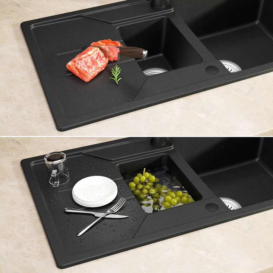 CECIPA max Küchenspüle aus Granit-Verbundwerkstoff in Schwarz, Unterbau-Spüle mit Abtropffläche, B/T: 86 x 45 cm - Bild 5