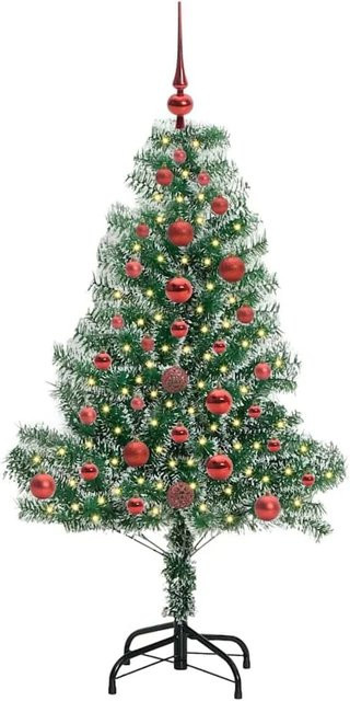 vidaXL Künstlicher Weihnachtsbaum Beschneit mit LED Licht, Grün und Weiß, Höhe: 120 cm - Bild 1