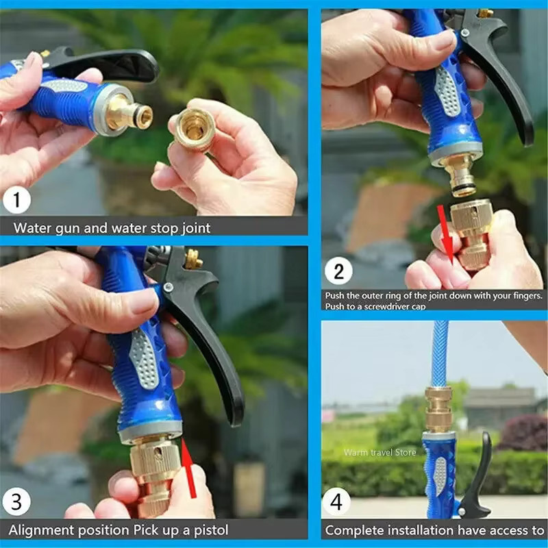 Einstellbare Hochdruck-Gartensprinklerdüse als Wasserpistole mit Direktsprüh-Schnellanschluss in Gold - Bild 5
