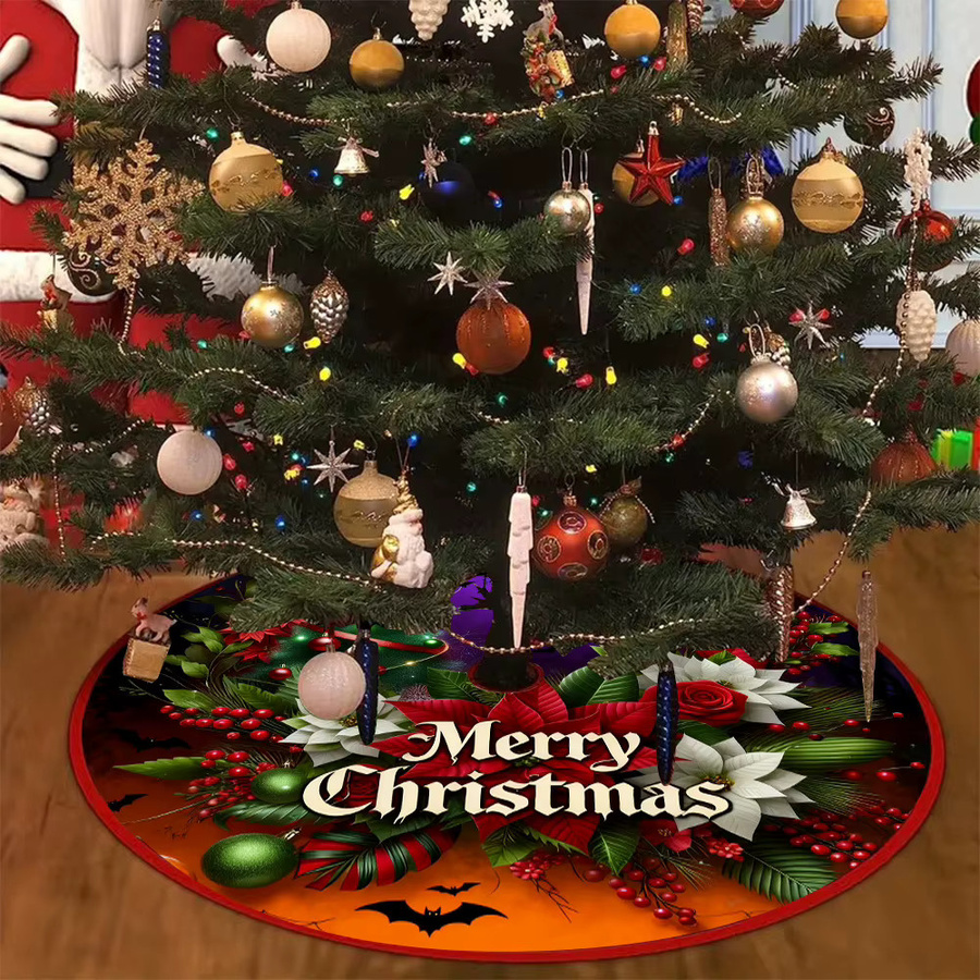 VIKAMA Weihnachtsbaumrock mit Beeren-Kranz und Schleife in Rot und Mehrfarbig - Bild 3