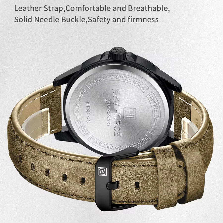 NAVIFORCE Armbanduhr, Quarz, Edelstahl, Leder, Schwarz, Herren - Bild 6