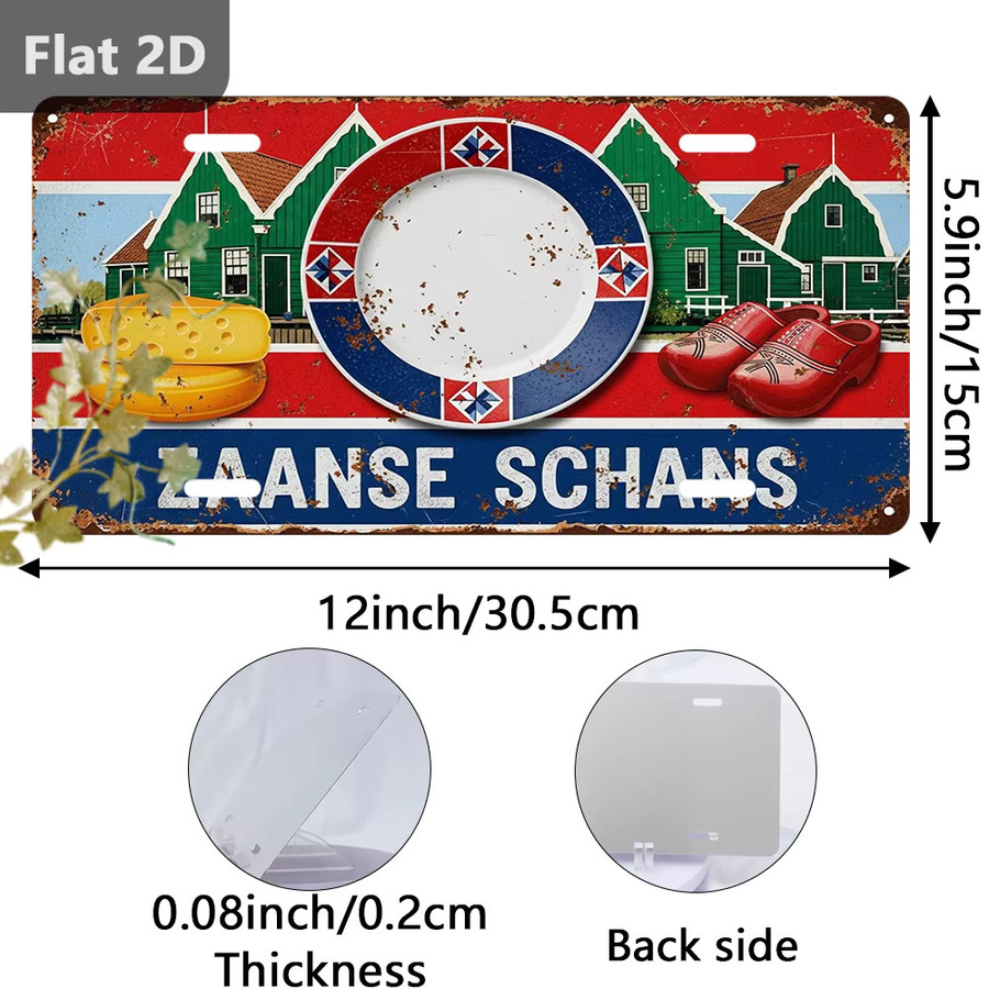 CIFBUY Retro Metall-Wandschild Zaanse Schans Dekorative Plakette mit niederländischen Sehenswürdigkeiten, B/H: 31,75 x 15,0 cm, Mehrfarbig - Bild 2