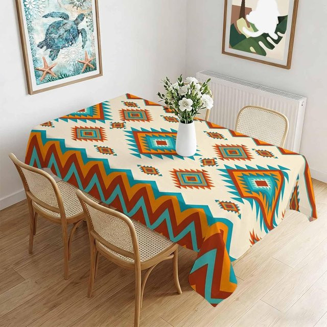 Wasserdichte rechteckige Tischdecke von JINGYUE Pet mit blauem geometrischem Fischgrätenmuster, B/T/H: 90 x 140 x 0 cm - Bild 1