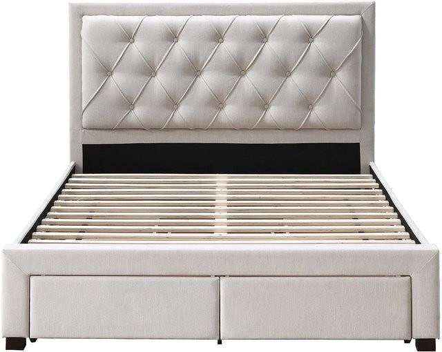 Vente-unique Bettrahmen Leopold in Beige mit Schubladen, romantisches Design, B/T/H: 160 x 200 x 165 cm - Bild 1