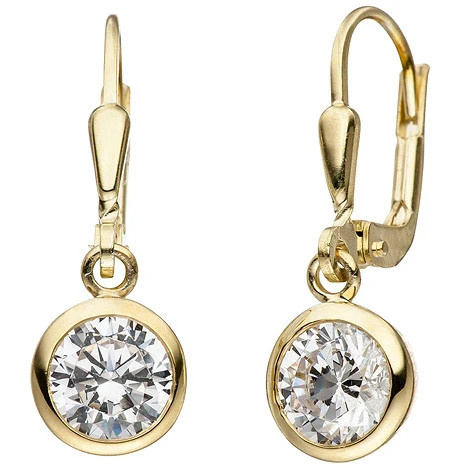 Colfem Ohrhänger 925 Sterling Silber, gold vergoldet, 2 Zirkonia, Damen - Bild 1