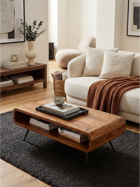 KADIMA DESIGN Couchtisch aus Sheesham Massivholz und Metall in Braun, rechteckig, B/T/H: 90 x 55 x 30 cm - Bild 1