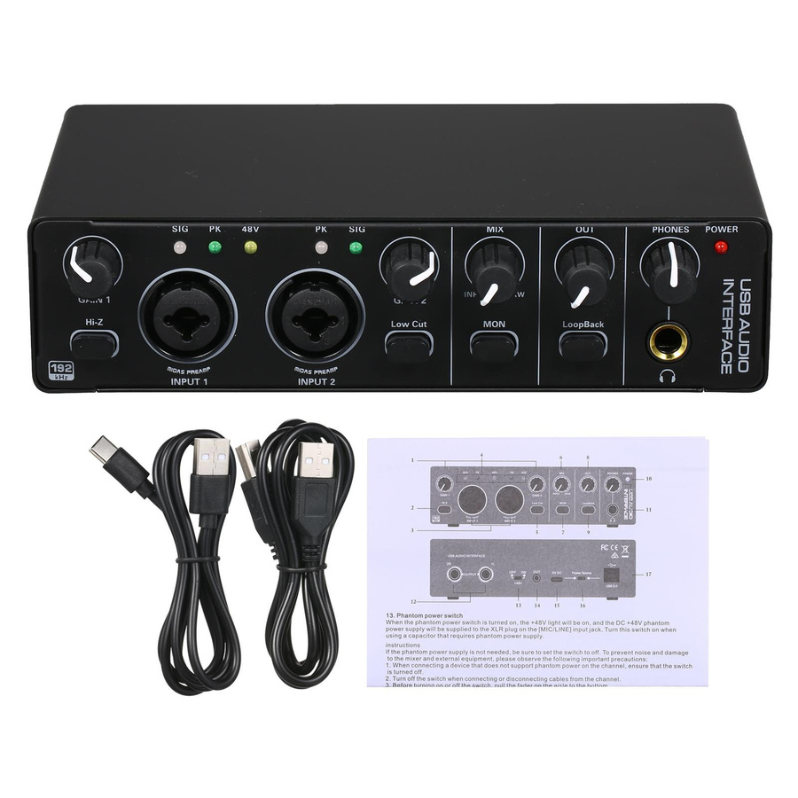 TOMTOP JMS USB-Audio-Interface Soundkarte mit 48V-Phantomspeisung, Schwarz - Bild 3