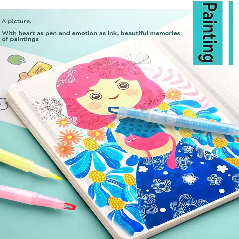 Kissbuty Textmarker 5er-Pack mit Doppelkopf und transparenter Sichtspitze in hellen Farben für Schule und Büro - Bild 2