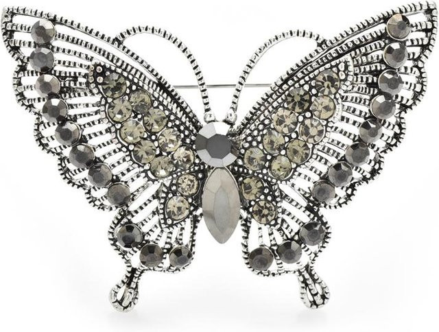 YIRAN Brosche, Schmetterling, Zinklegierung, Kristall, gray, Damen - Bild 1