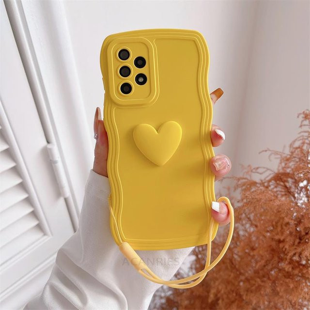 Gelbes Silikonarmband mit Liebesherz und Lanyard für Samsung Galaxy A54 A53 A52 A34 A33 A32 A24 A23 A13 A73 4G 5G sowie S22 Plus - Bild 1