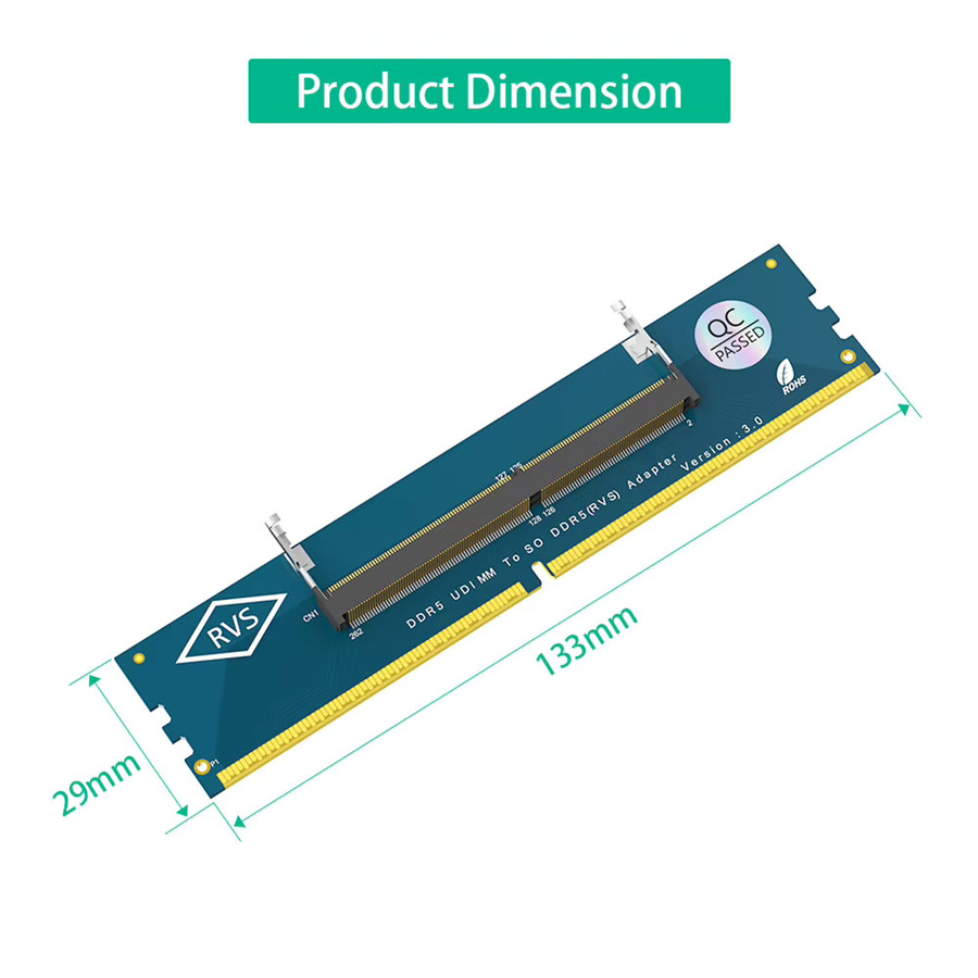 APWIKOGER DDR5 SO-DIMM zu U-DIMM Adapterkarte für Laptop RAM zu Desktop-Speicherkonverter mit Überstromschutz, JEDEC Standard 4800 MHz+, Farben: Grün und Blau - Bild 3