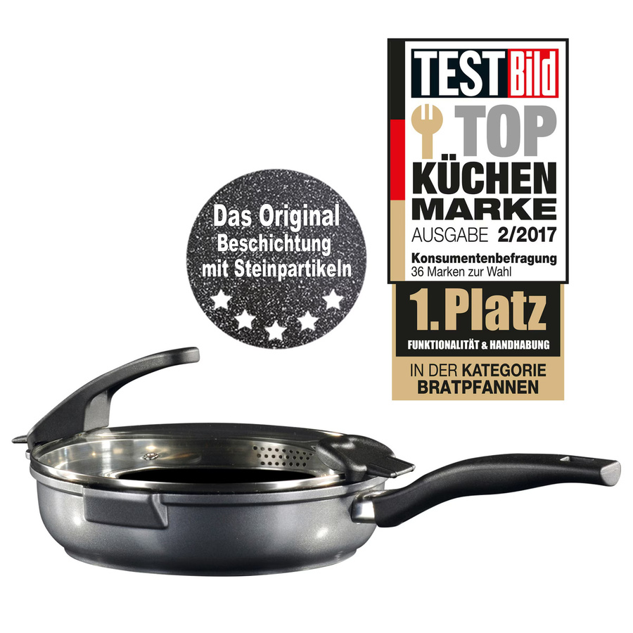 Stoneline Future Bratpfanne mit Glasdeckel und Ausgießer, Durchmesser: 20 cm, Antihaftbeschichtung aus Keramik und Aluminium - Bild 3