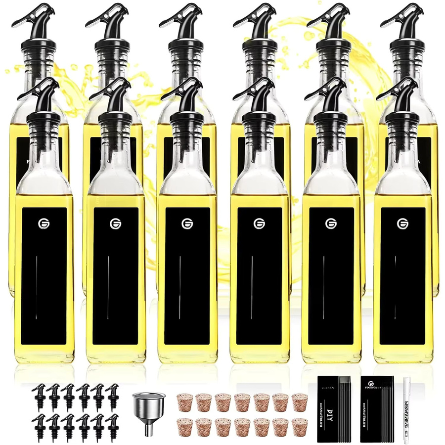 SIAZIH Öl- und Essigspenderflaschen aus Glas mit schwarzen Etiketten, transparent, 250 ml, 6er-Pack - Bild 6