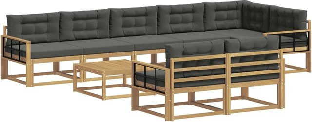 vidaXL Outdoor-Sofagarnitur aus Akazienholz in U-Form, 9-teiliges Set in Weiß und Anthrazit, B/T/H: 79 x 79 x 37 cm - Bild 1