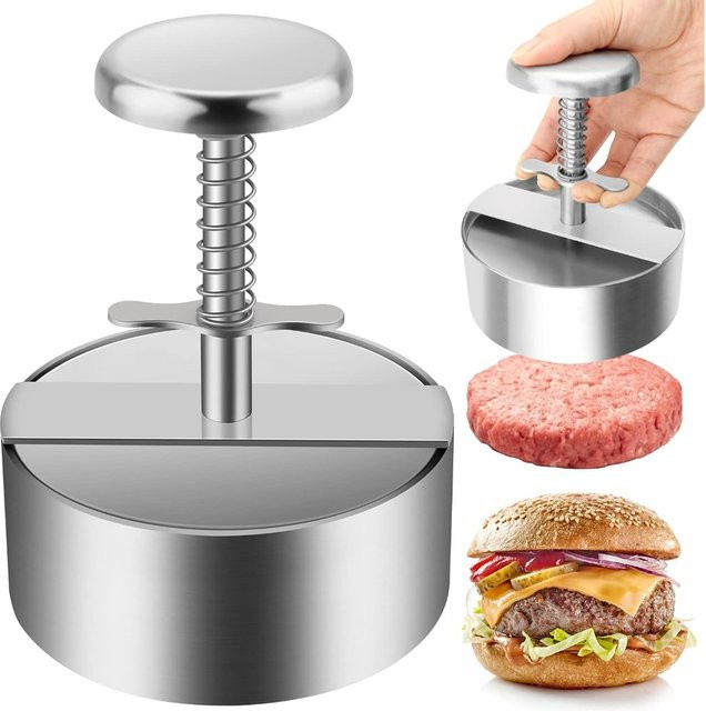 FEB.WIND Burgerpresse aus Edelstahl in Silber, antihaftbeschichteter Hamburger-Patty-Maker für Grill und Küche, spülmaschinenfest - Bild 1