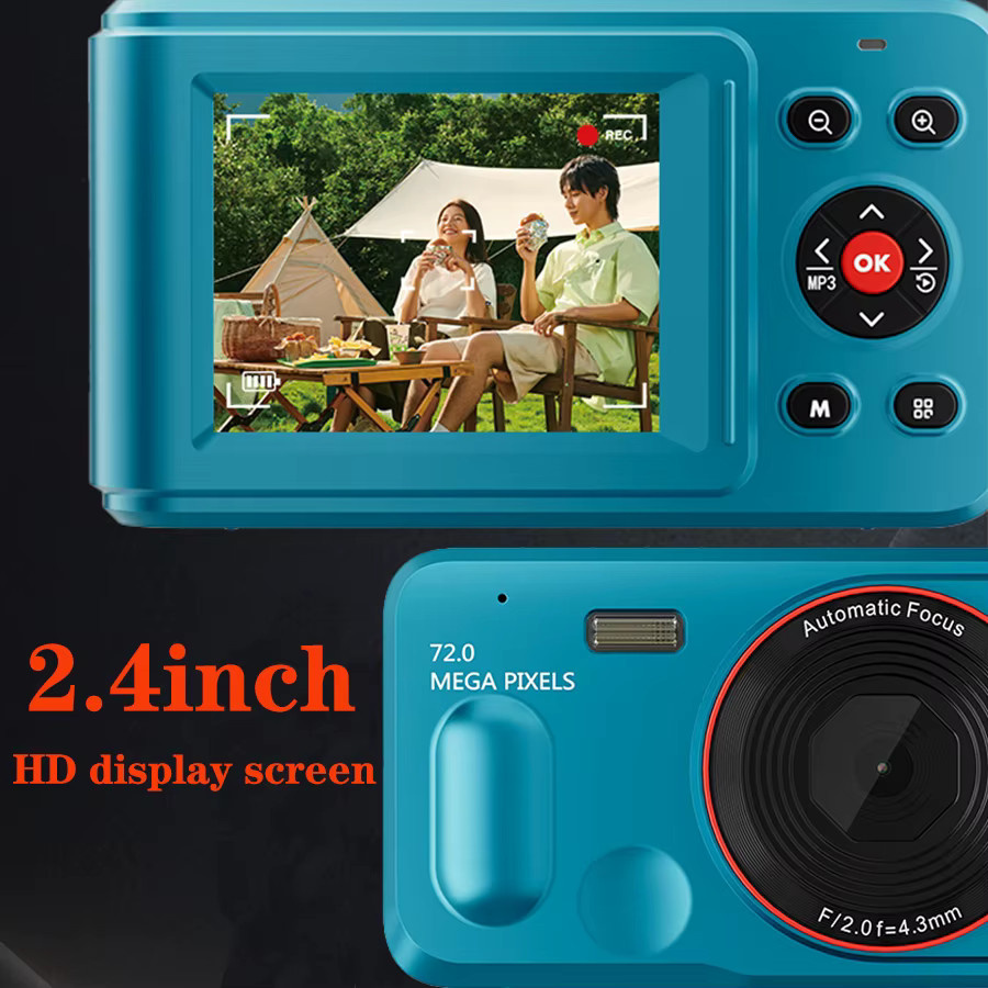 Digitale Kompaktkamera für Kinder und Anfänger in Blau mit 72 MP, HD 1080p, 2,4 Zoll Display und 16x Zoom, wiederaufladbar - Bild 2